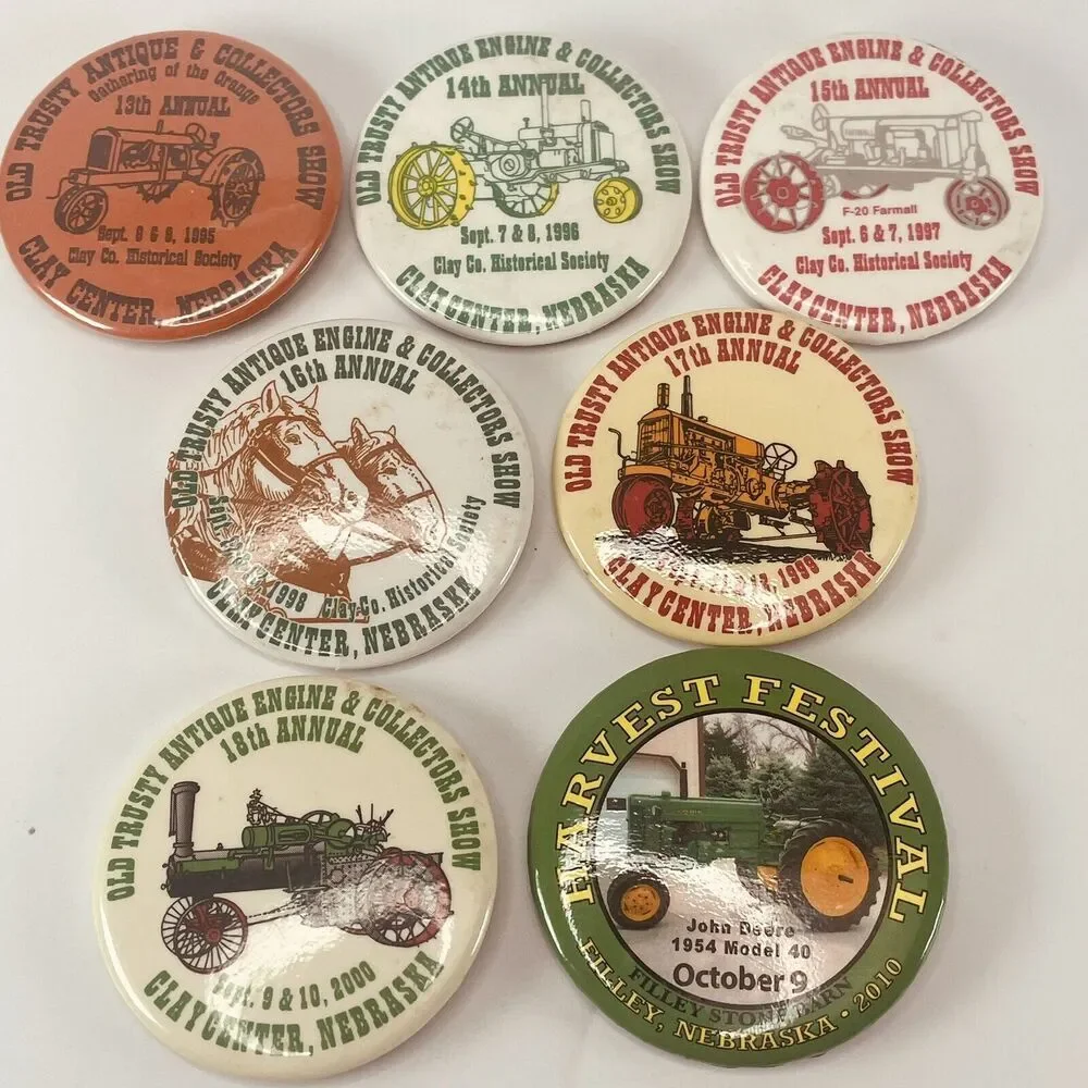 7 Pinback Buttons Old Trusty Antique Tractor Engine Show Clay Center NE Farm Lot